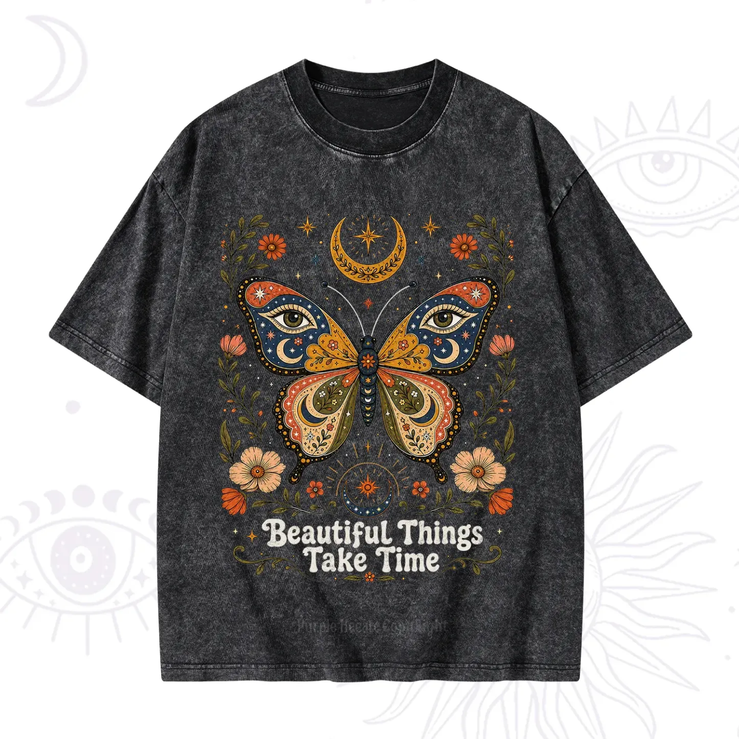 Purplehecate Beautiful Things Take Time Butterfly Washed T-Shirt