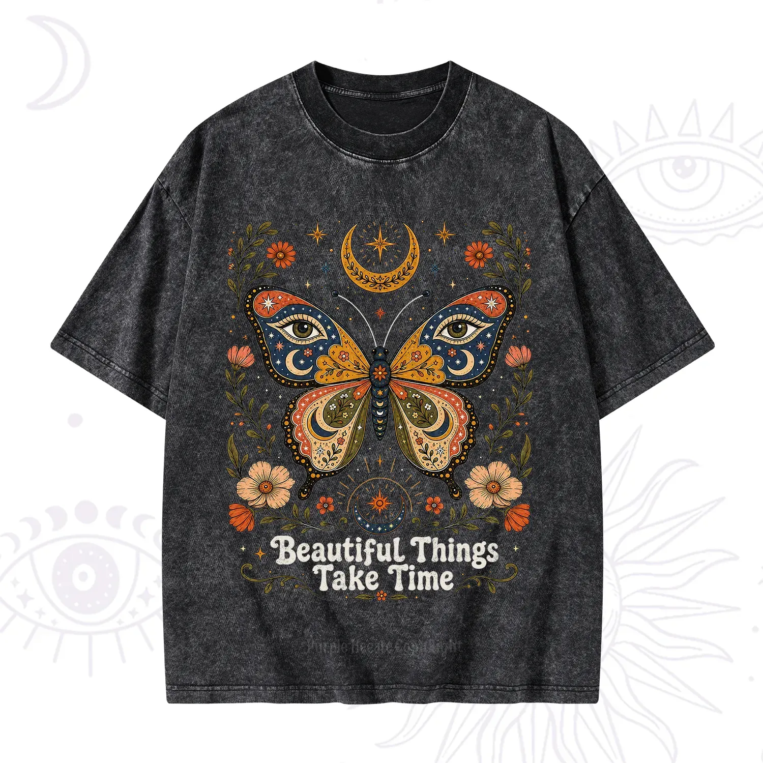 Purplehecate Beautiful Things Take Time Butterfly Washed T-Shirt