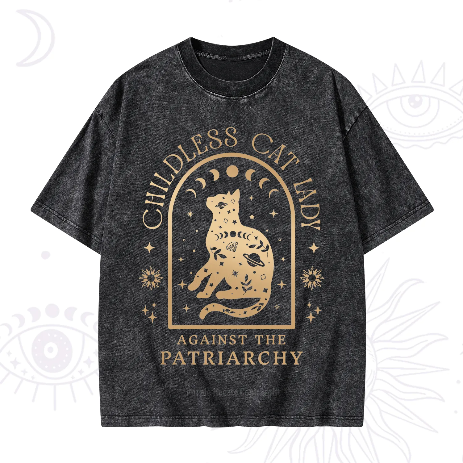 Purplehecate Childless Cat Lady Against the Patriarchy Washed T-Shirt