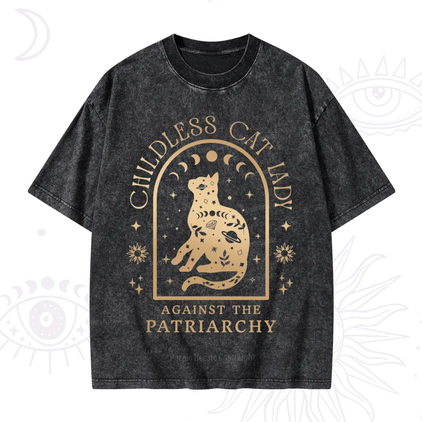Purplehecate Childless Cat Lady Against the Patriarchy Washed T-Shirt