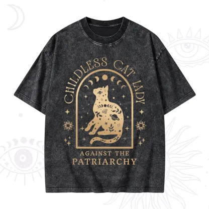 Purplehecate Childless Cat Lady Against the Patriarchy Washed T-Shirt