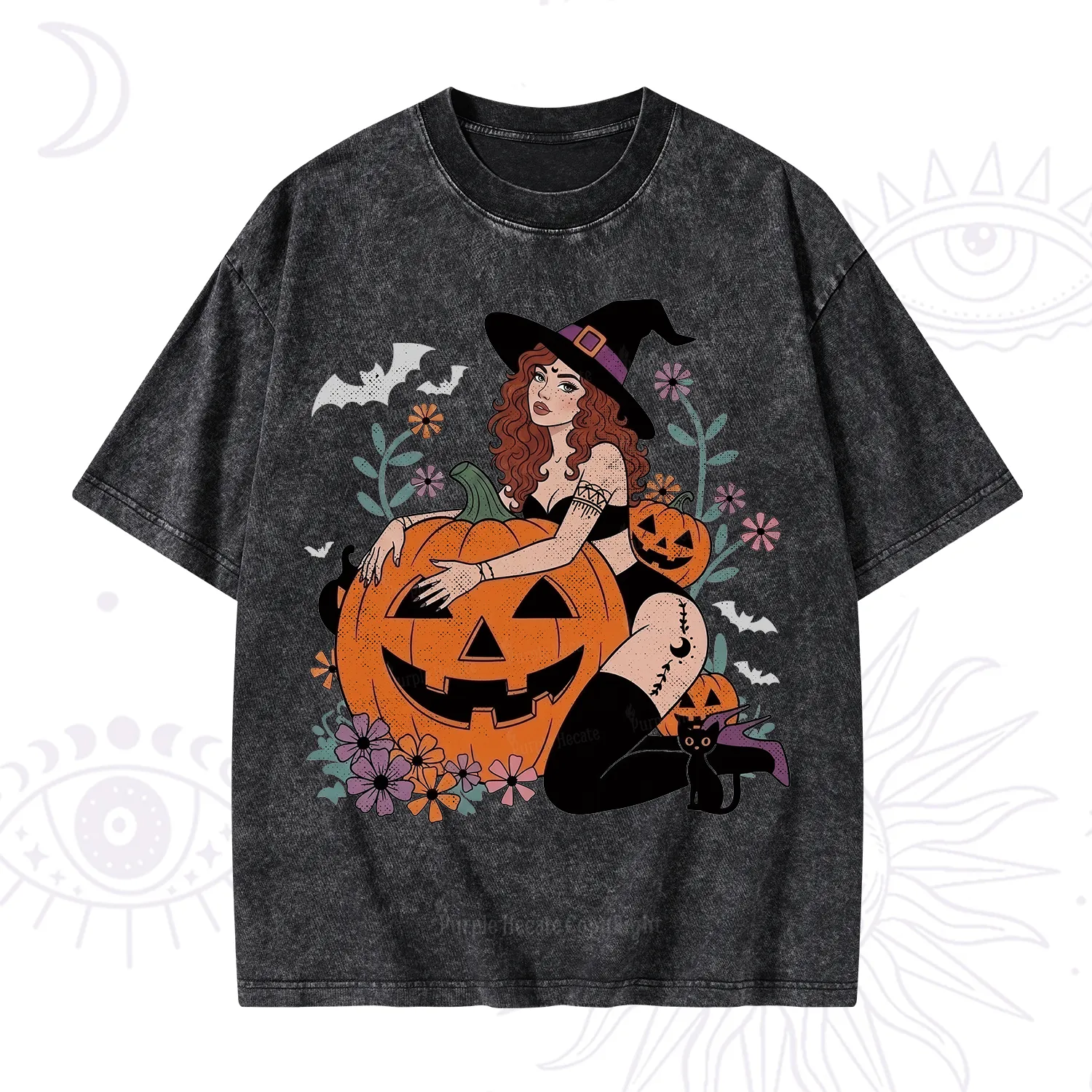 Purplehecate Enchanting Pumpkin Witch Halloween Washed T-Shirt