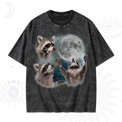 Purplehecate Three Raccoons Retro Graphic Washed T-Shirt