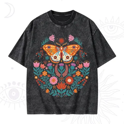 Purplehecate Boho Colorful Celestial Moth Washed T-Shirt