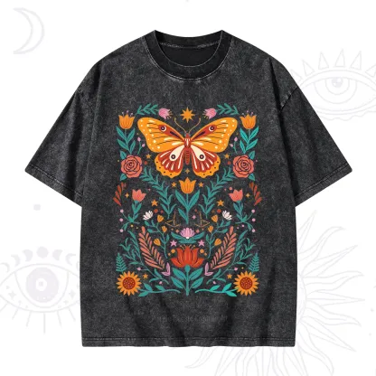 Purplehecate Boho Colorful Celestial Butterfly Washed T-Shirt