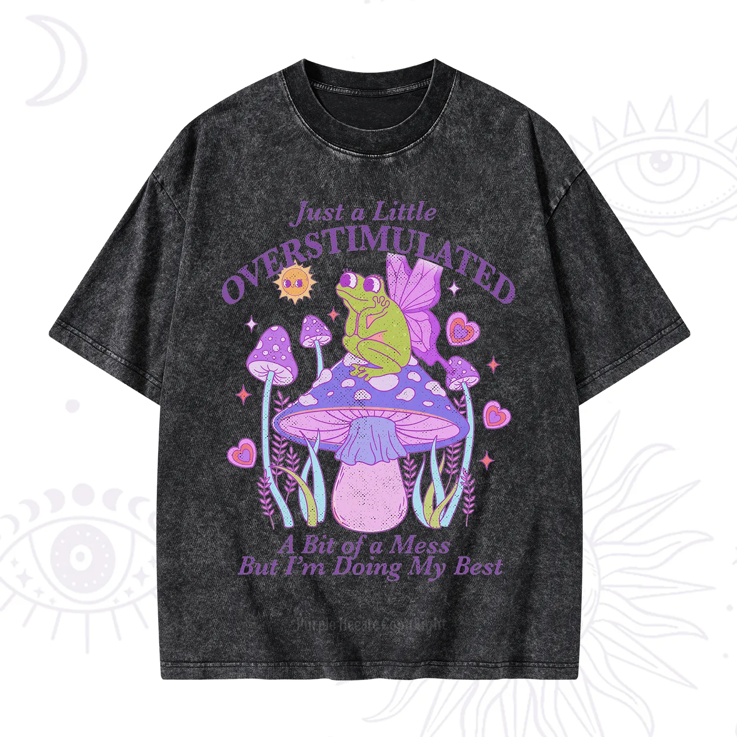 Purplehecate Just a Little Overstimulated Frog Washed T-Shirt