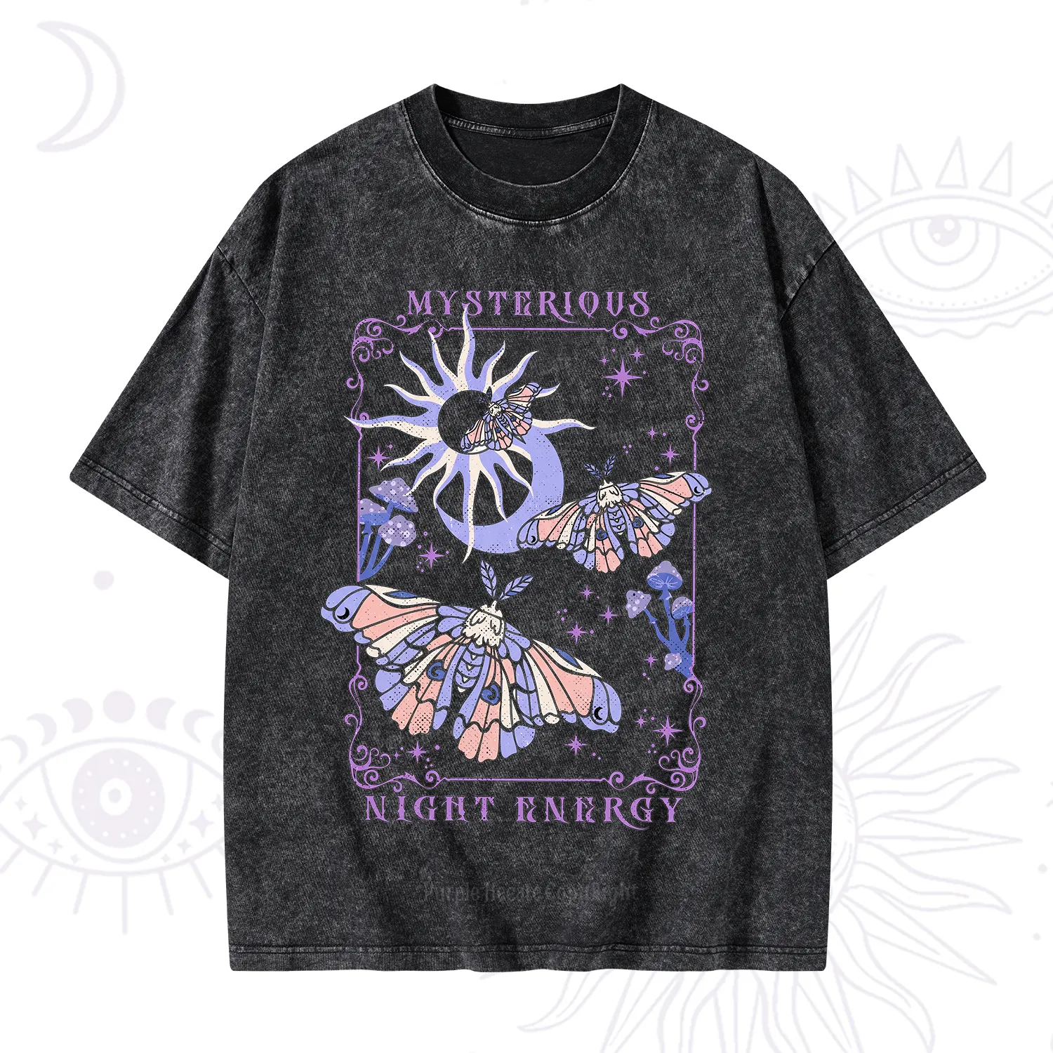 Purplehecate Mysterious Night Energy Moth Washed T-Shirt