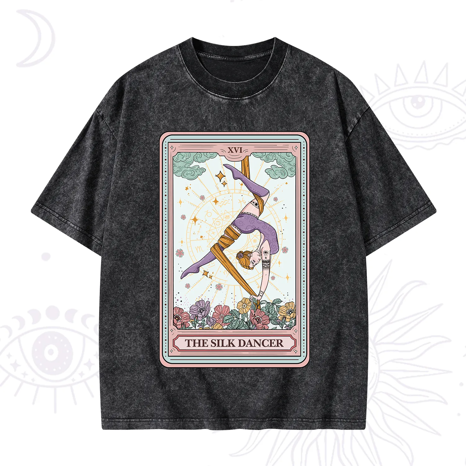 Purplehecate The Aerial Hoop Star Tarot Card Washed T-Shirt