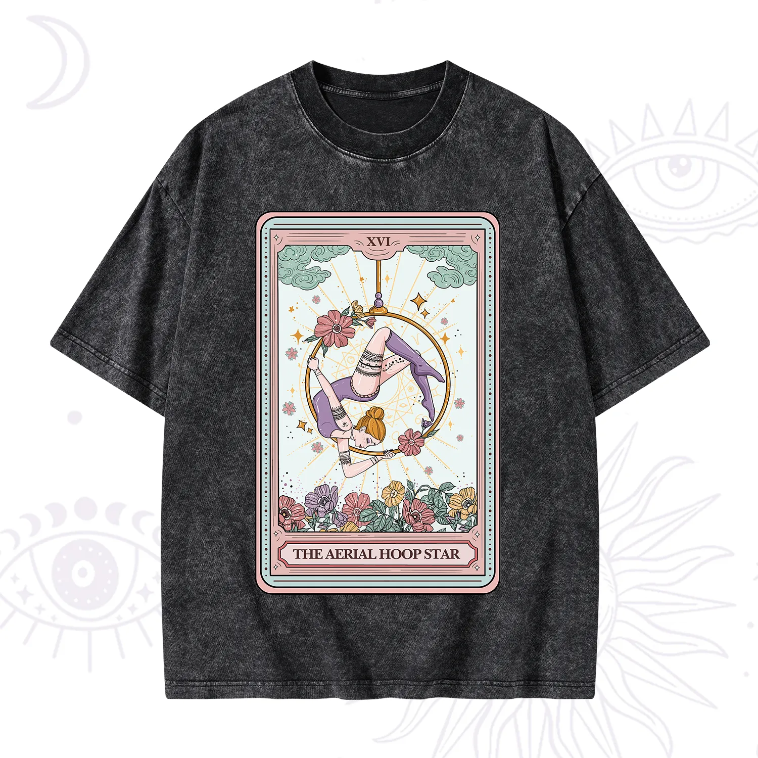 Purplehecate The Aerial Hoop Star Tarot Card Washed T-Shirt
