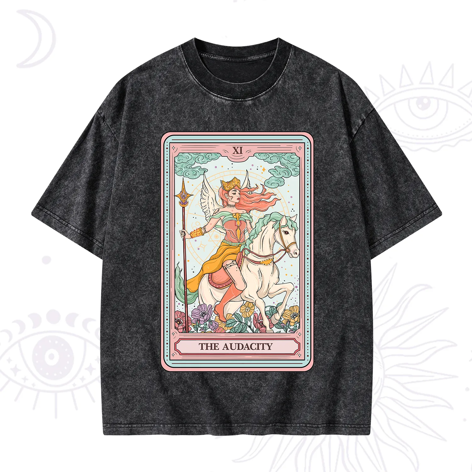 Purplehecate The Audacity Winged Goddess Tarot Card Washed T-Shirt