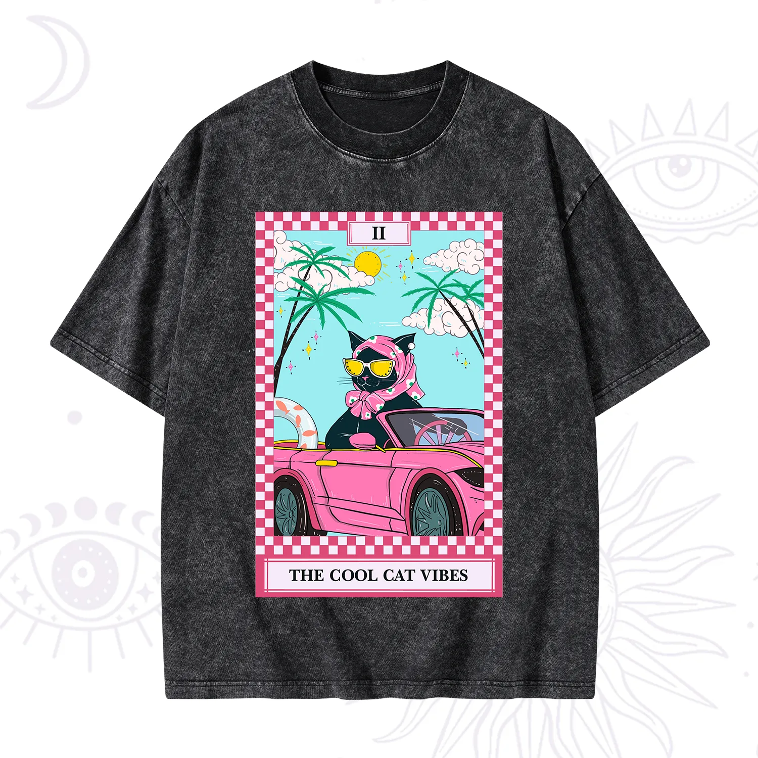 Purplehecate The Cool Cat Vibes Tarot Washed T-Shirt