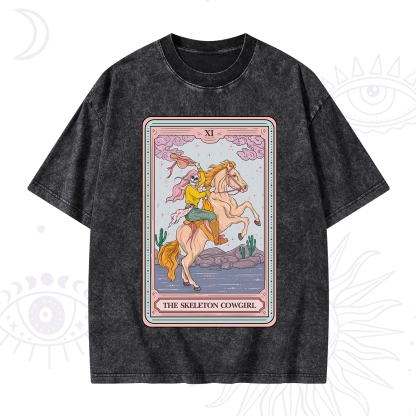 Purplehecate The Skeleton Cowgirl Tarot Card Washed T-Shirt