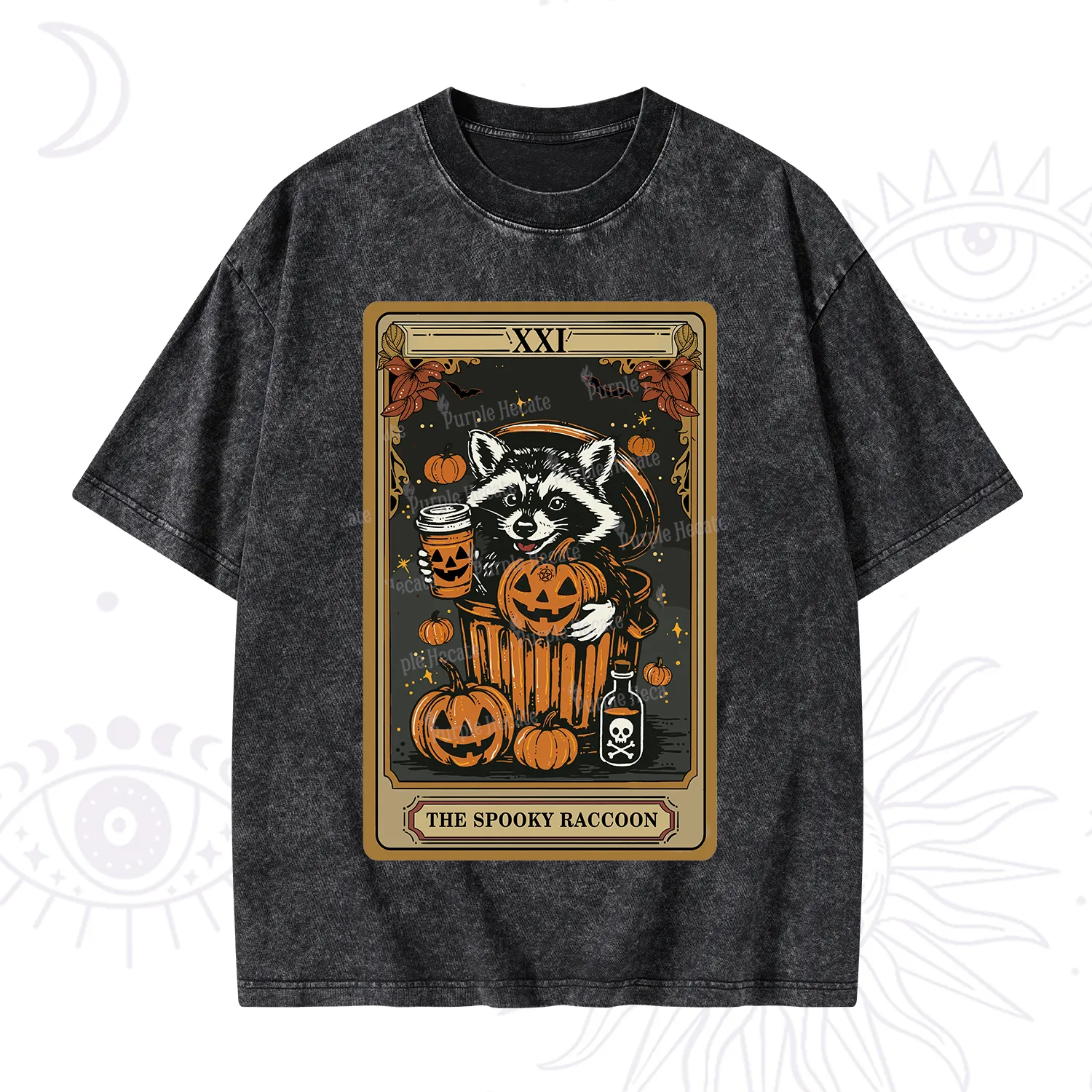 Purplehecate The Spooky Raccoon Tarot Halloween Washed T-Shirt