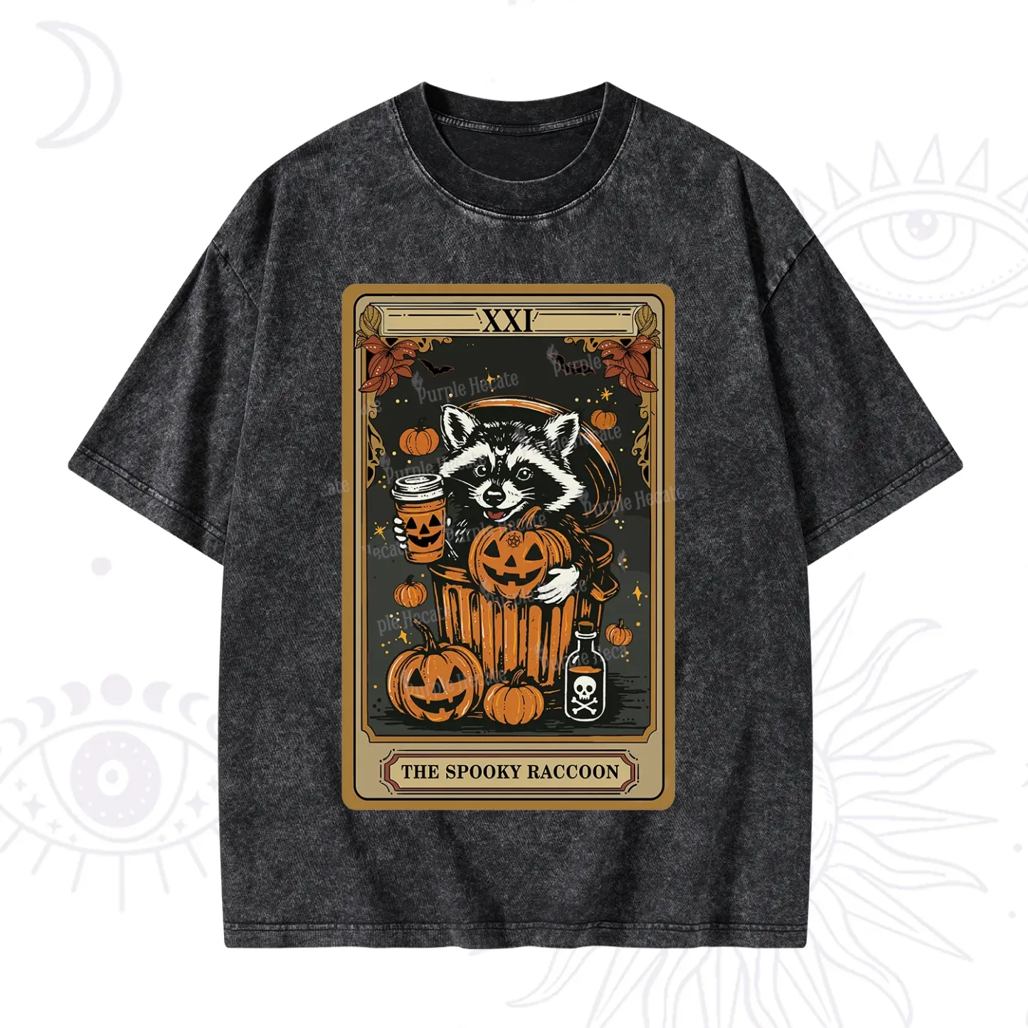 Purplehecate The Spooky Raccoon Tarot Halloween Washed T-Shirt