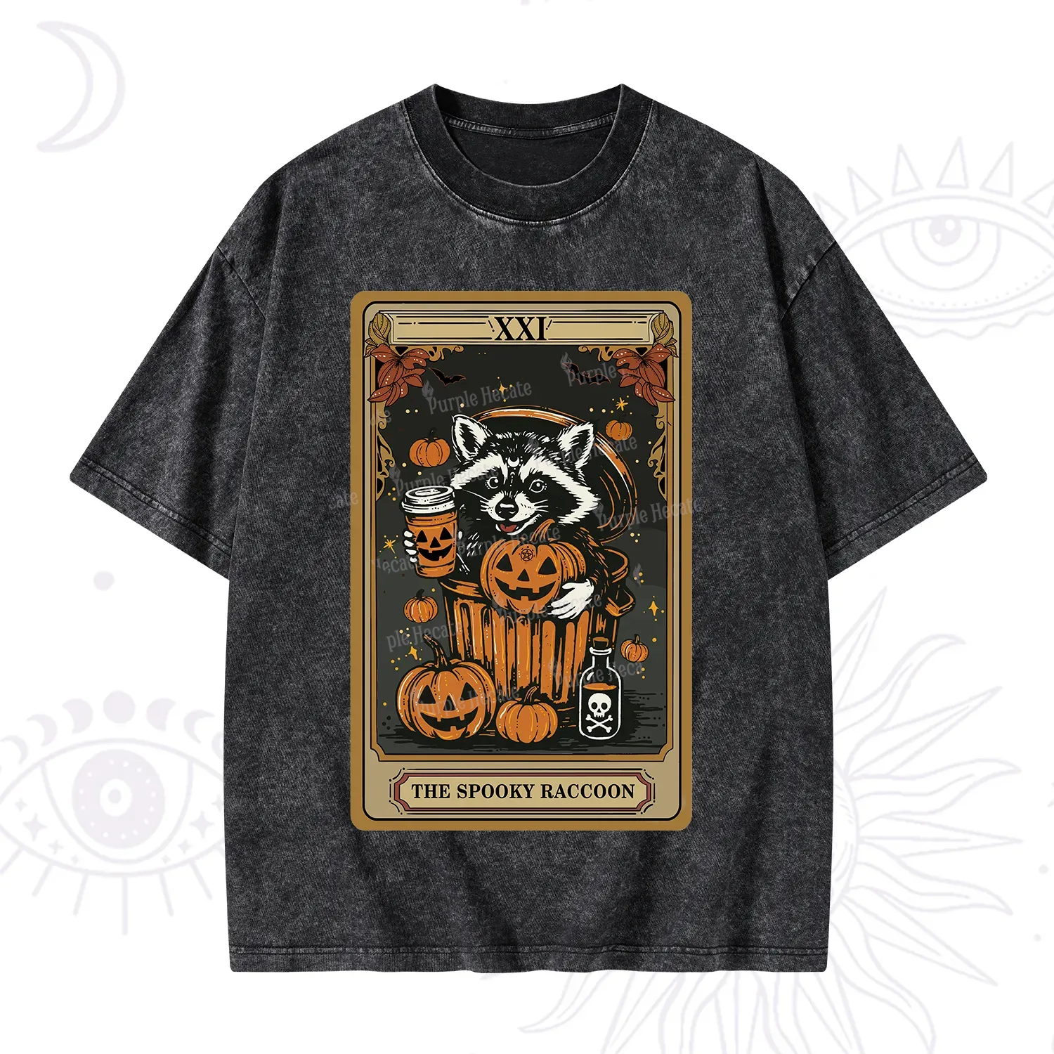 Purplehecate The Spooky Raccoon Tarot Halloween Washed T-Shirt