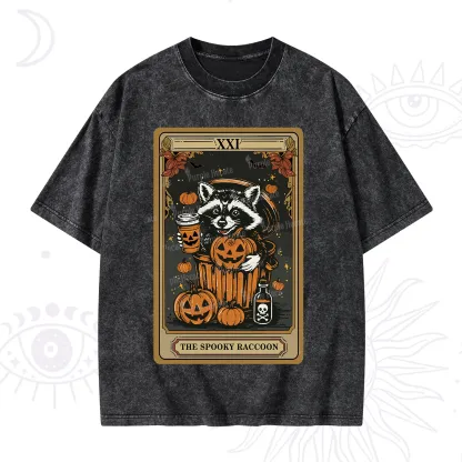 Purplehecate The Spooky Raccoon Tarot Halloween Washed T-Shirt