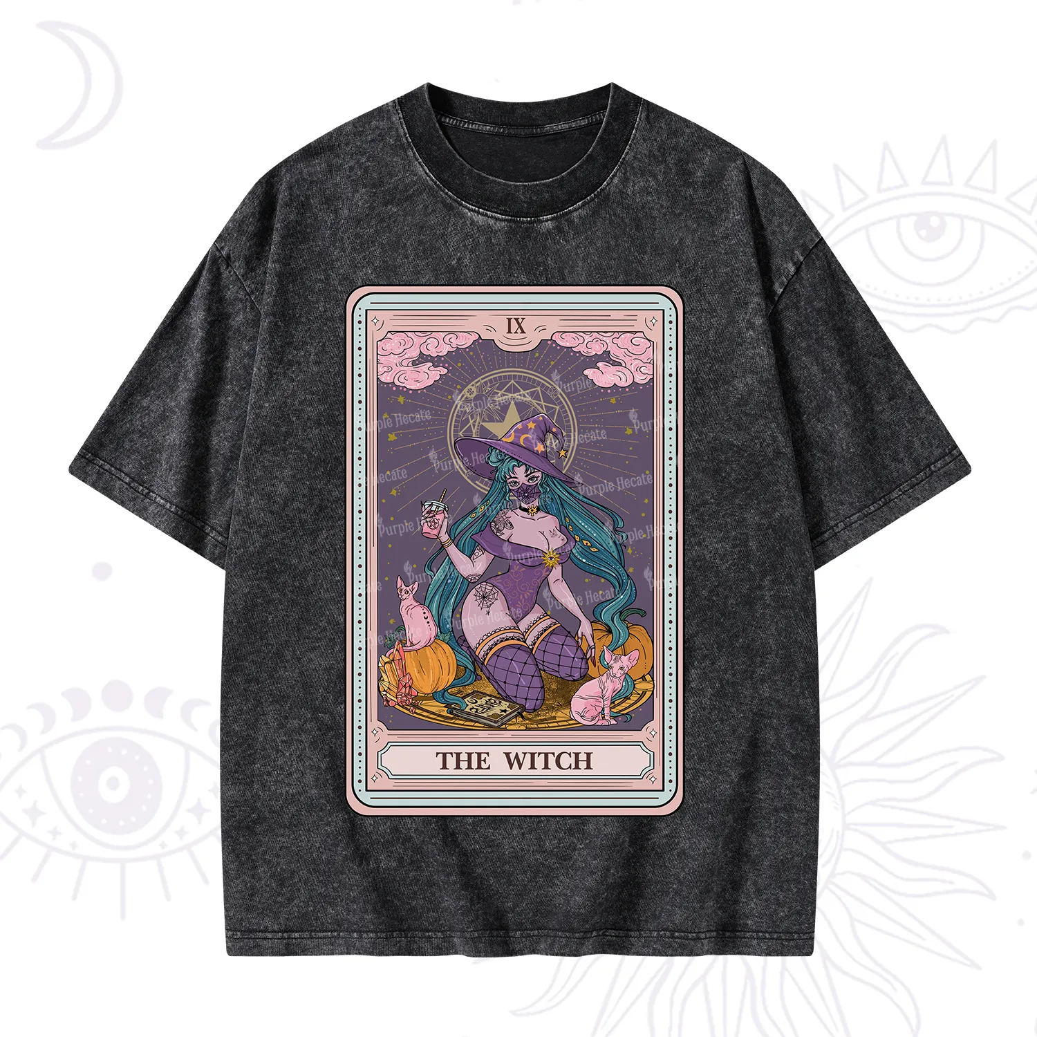 Purplehecate The Witch Tarot Halloween Washed T-Shirt