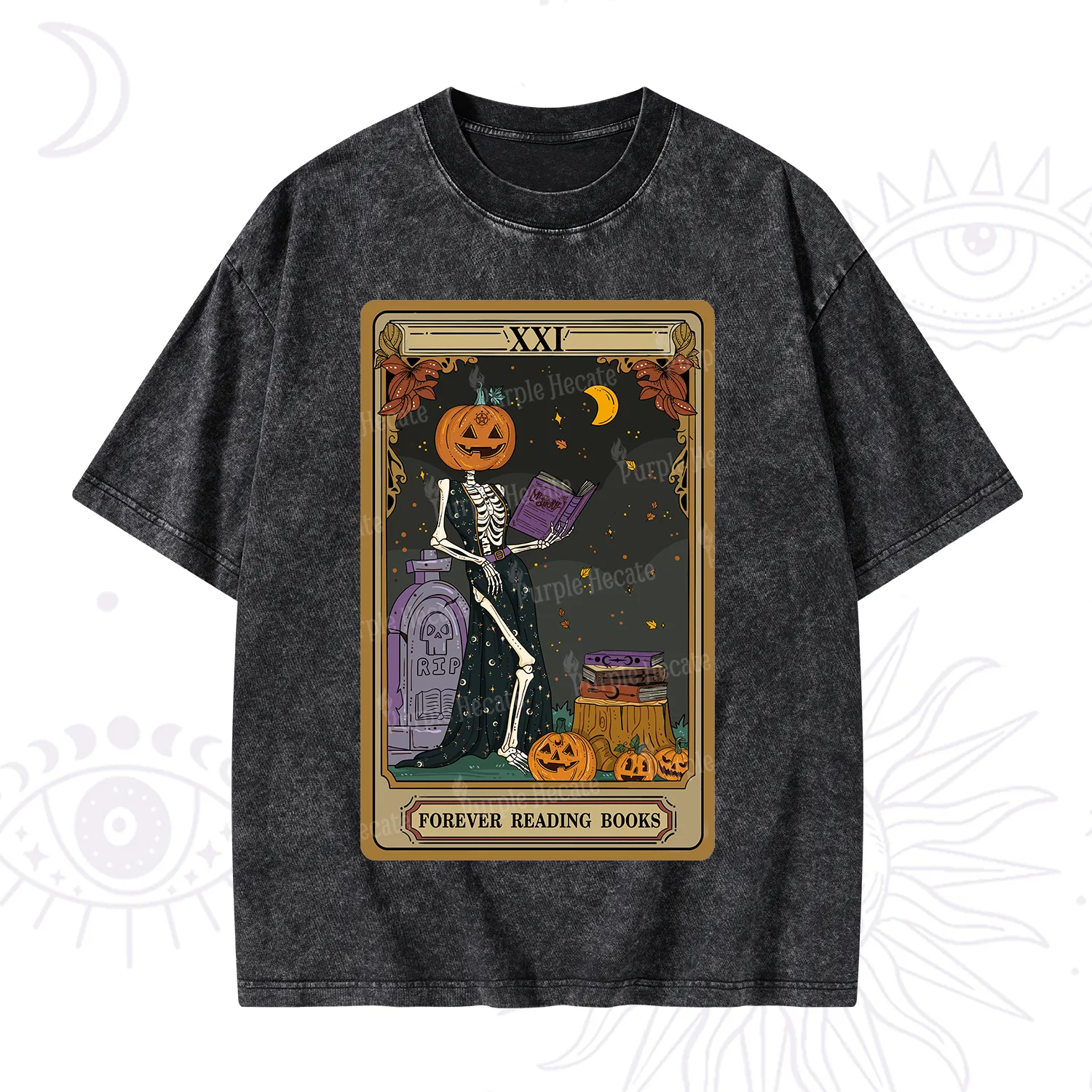Purplehecate The Forever Reading Books Tarot Halloween Washed T-Shirt