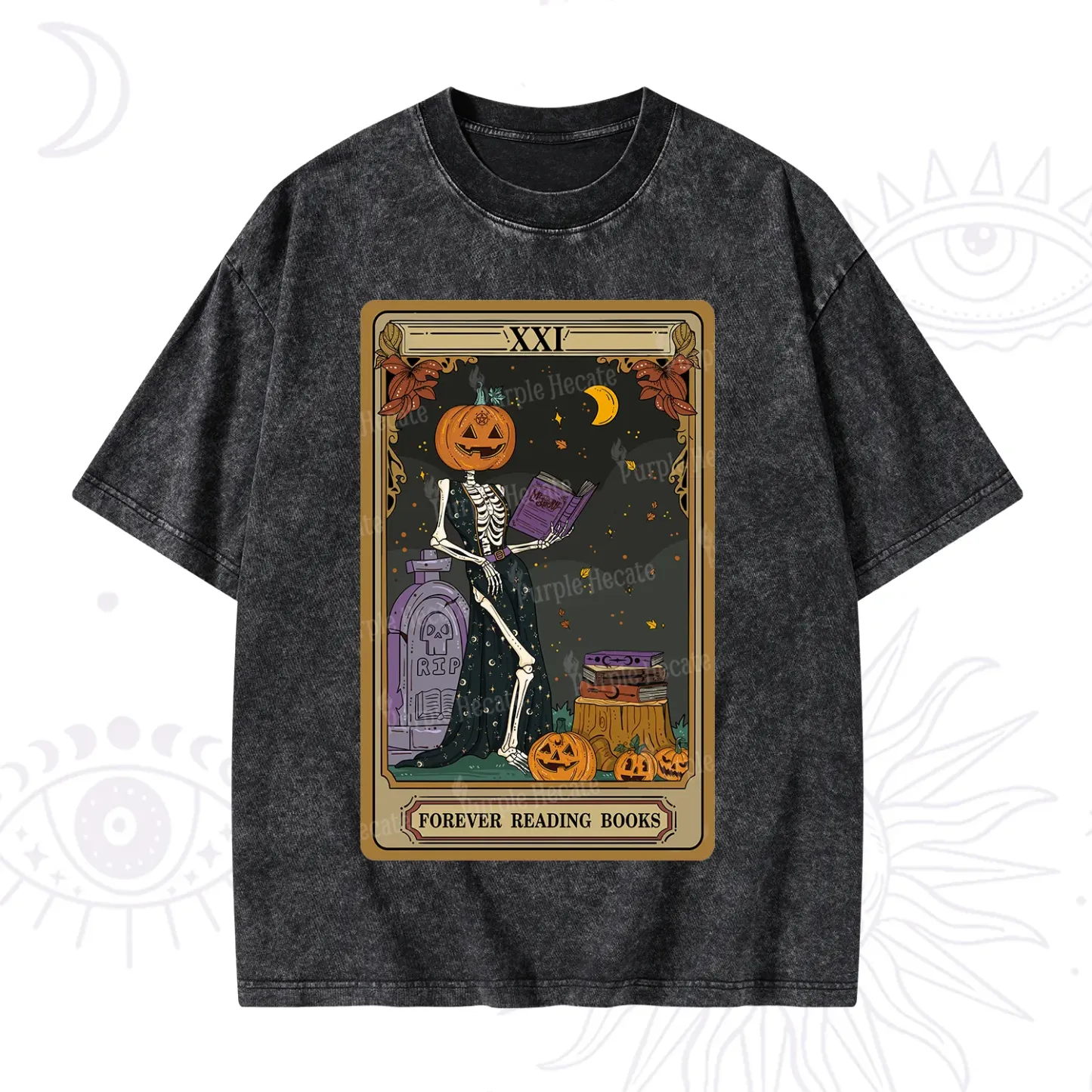 Purplehecate The Forever Reading Books Tarot Halloween Washed T-Shirt