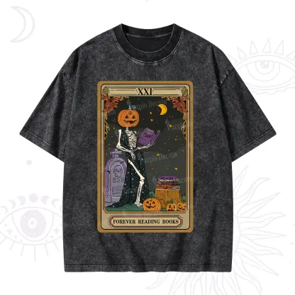 Purplehecate The Forever Reading Books Tarot Halloween Washed T-Shirt