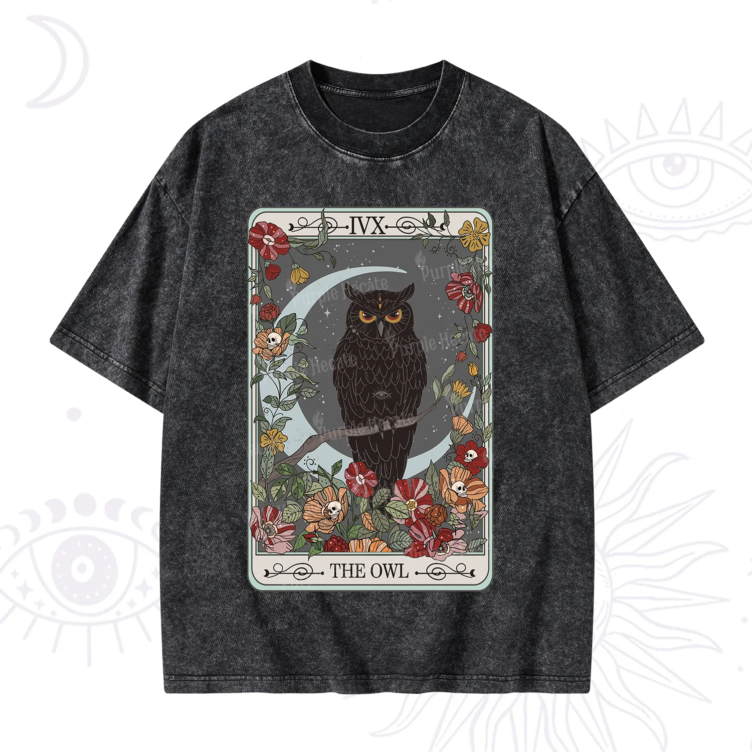 Purplehecate The Owl Tarot Washed T-Shirt