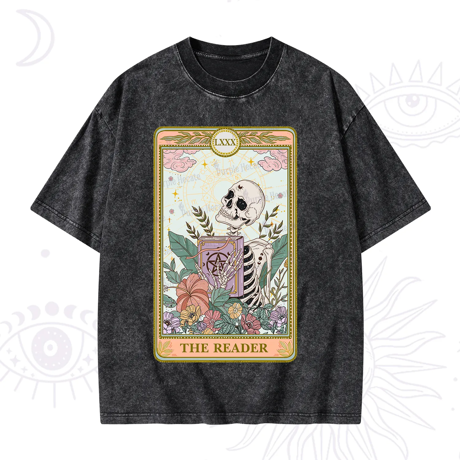 Purplehecate The Reader Occult Tarot Skeleton Washed T-Shirt