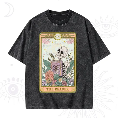 Purplehecate The Reader Occult Tarot Skeleton Washed T-Shirt