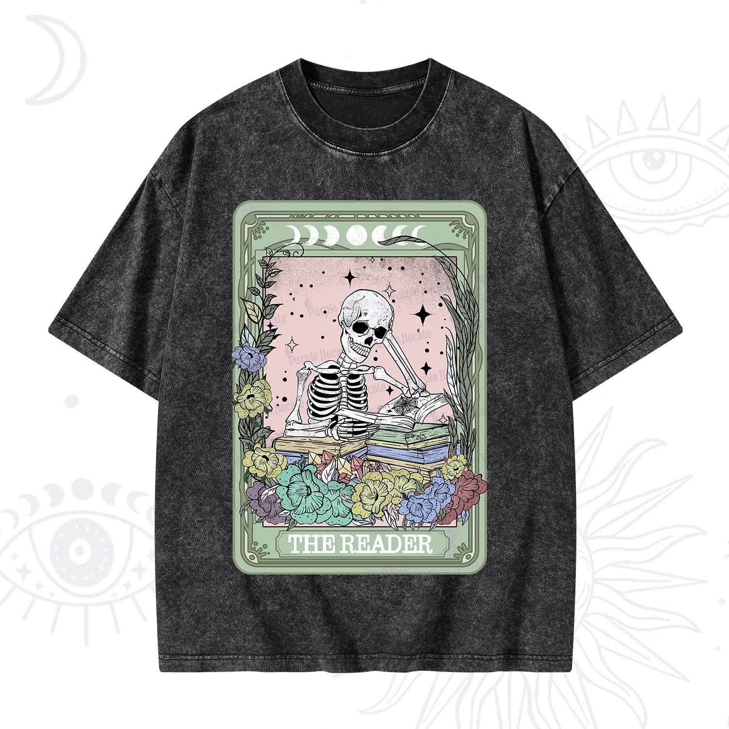 Purplehecate The Reader Bookworm Tarot Skeleton Washed T-Shirt