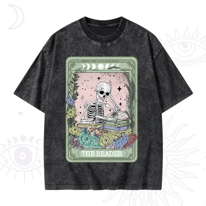 Purplehecate The Reader Bookworm Tarot Skeleton Washed T-Shirt