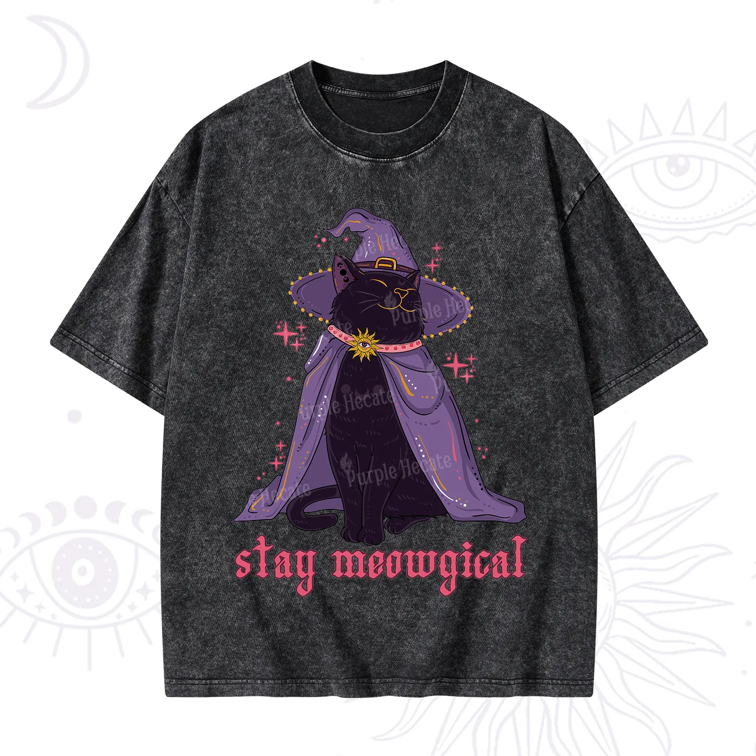 Purplehecate Stay Meowgical Cat Washed T-Shirt