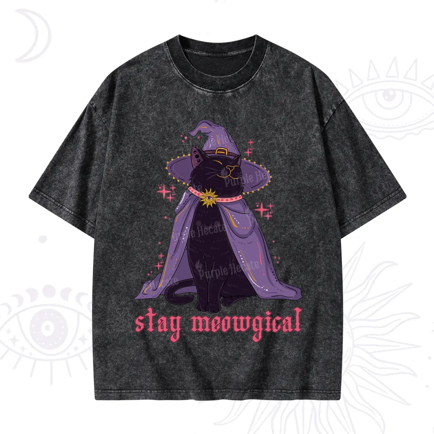 Purplehecate Stay Meowgical Cat Washed T-Shirt