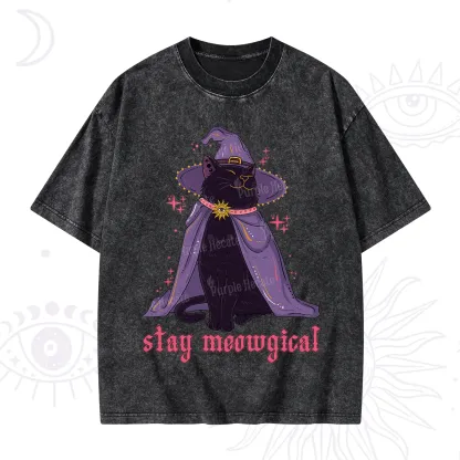 Purplehecate Stay Meowgical Cat Washed T-Shirt