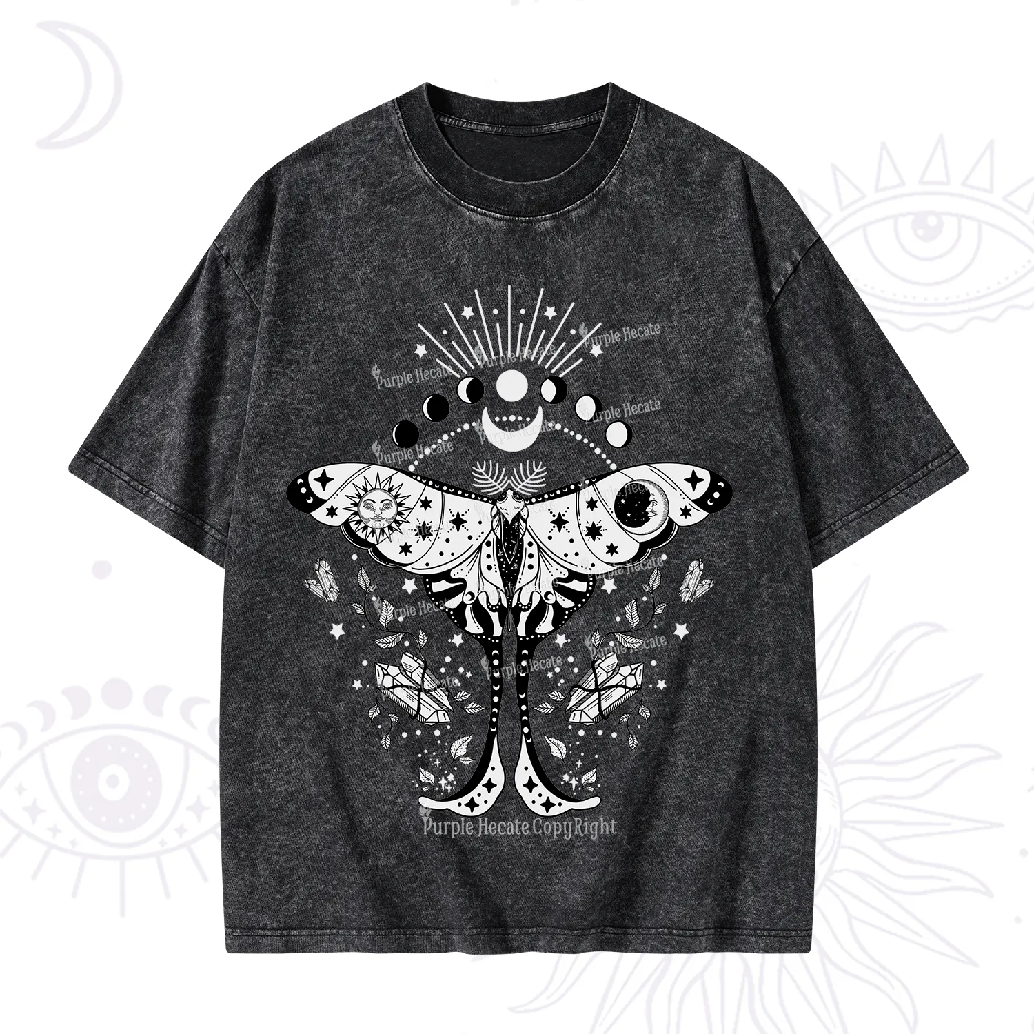 Purplehecate Moonlit Celestial Moth Washed T-Shirt