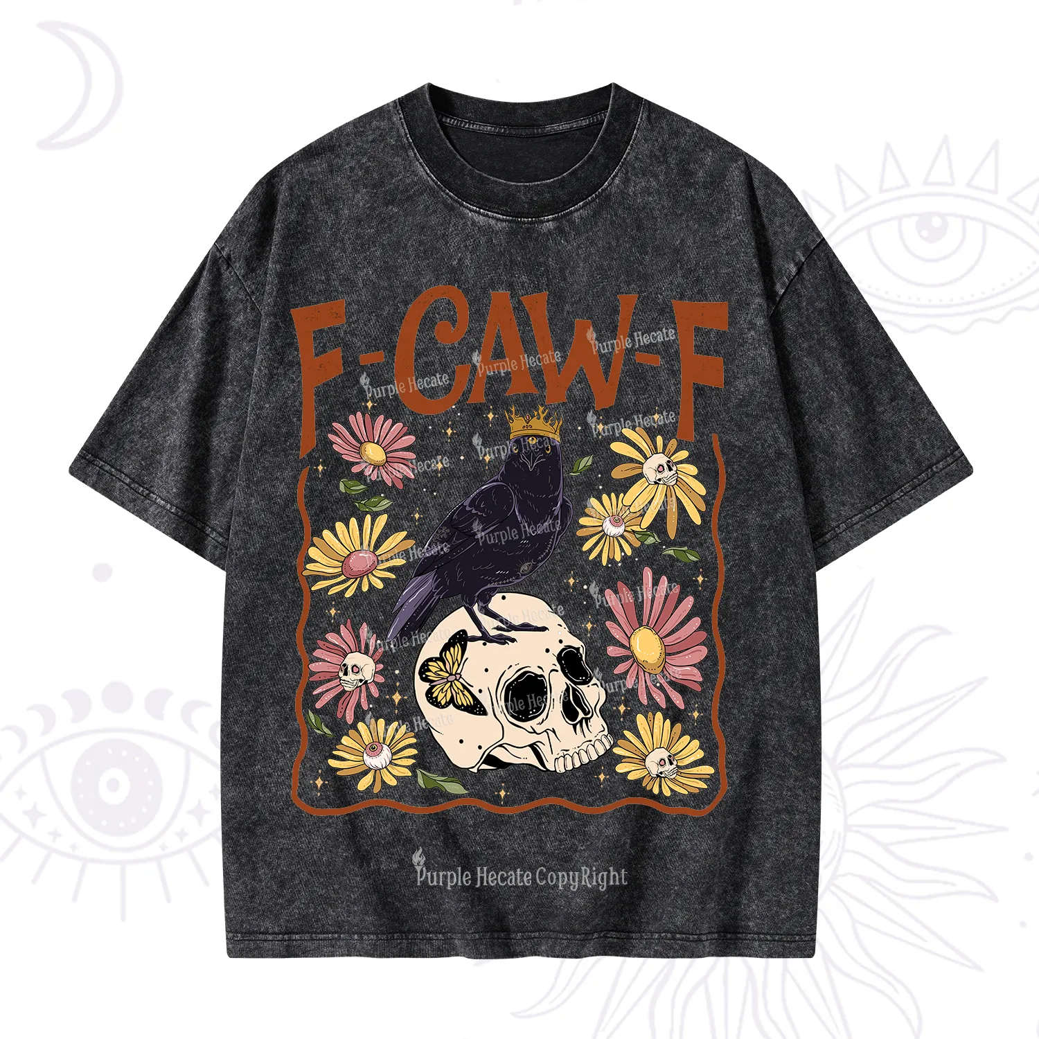 Purplehecate Funny F-Caw-F Crow Washed T-Shirt