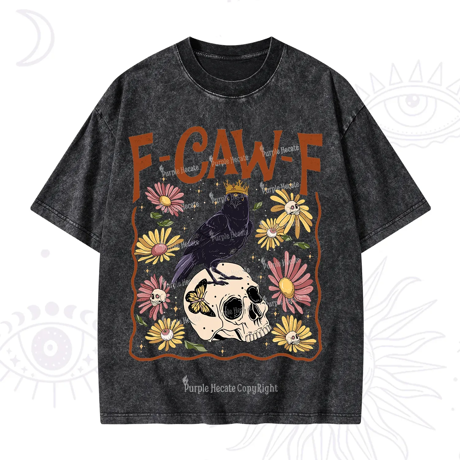 Purplehecate Funny F-Caw-F Crow Washed T-Shirt