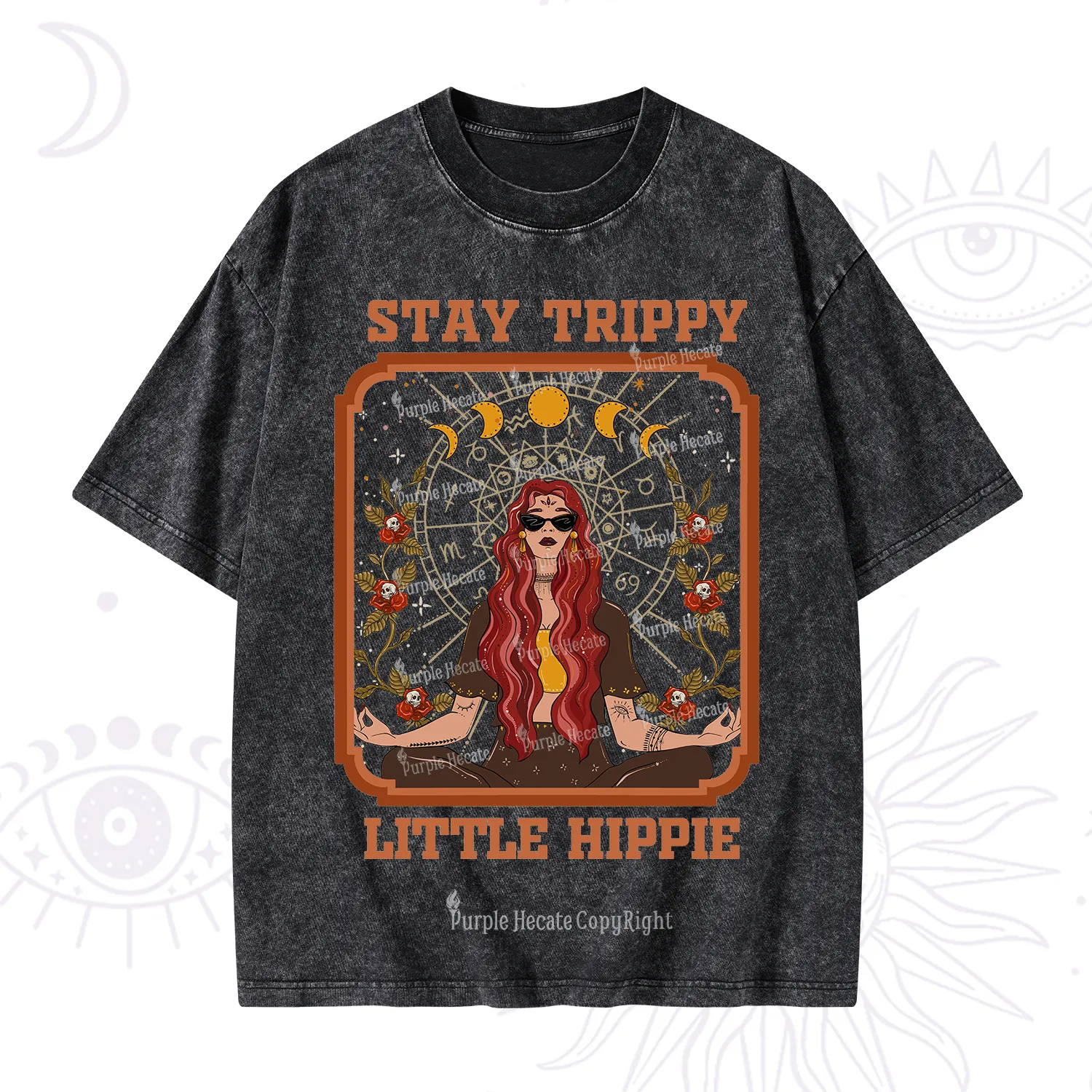 Purplehecate Stay Trippy Little Witchy Hippie Washed T-Shirt