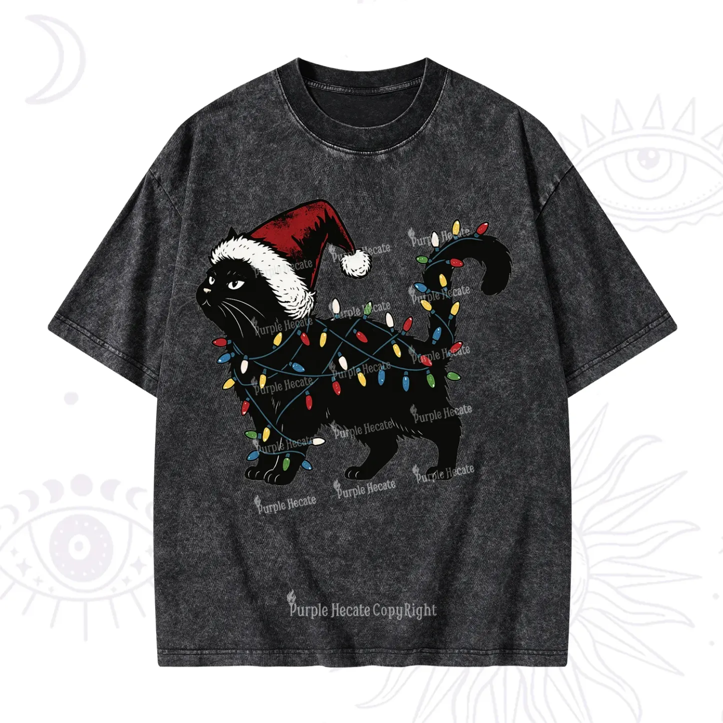 Purplehecate Cute Cat Christmas Washed T-Shirt