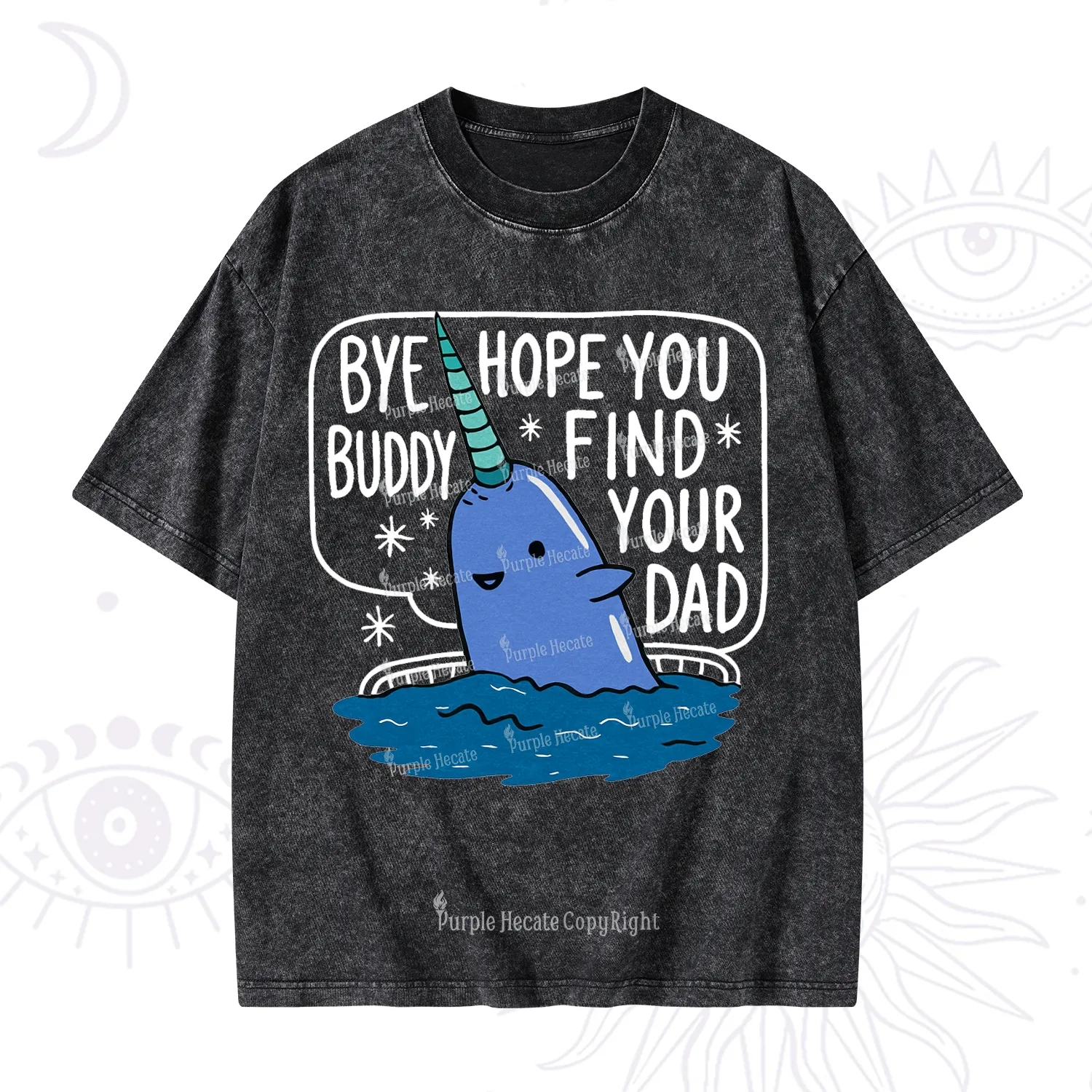 Purplehecate Good Luck Buddy Whale Christmas Washed T-Shirt