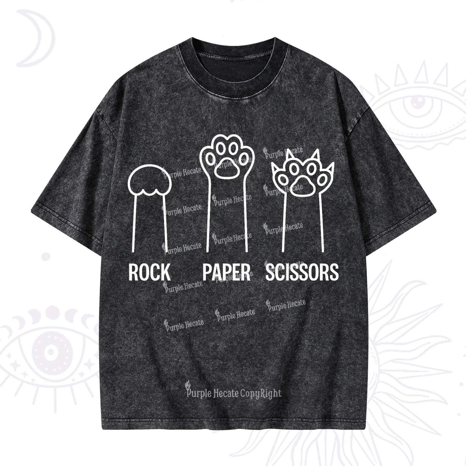 Purplehecate Rock Paper Scissors Cat Paw Edition Washed T-Shirt