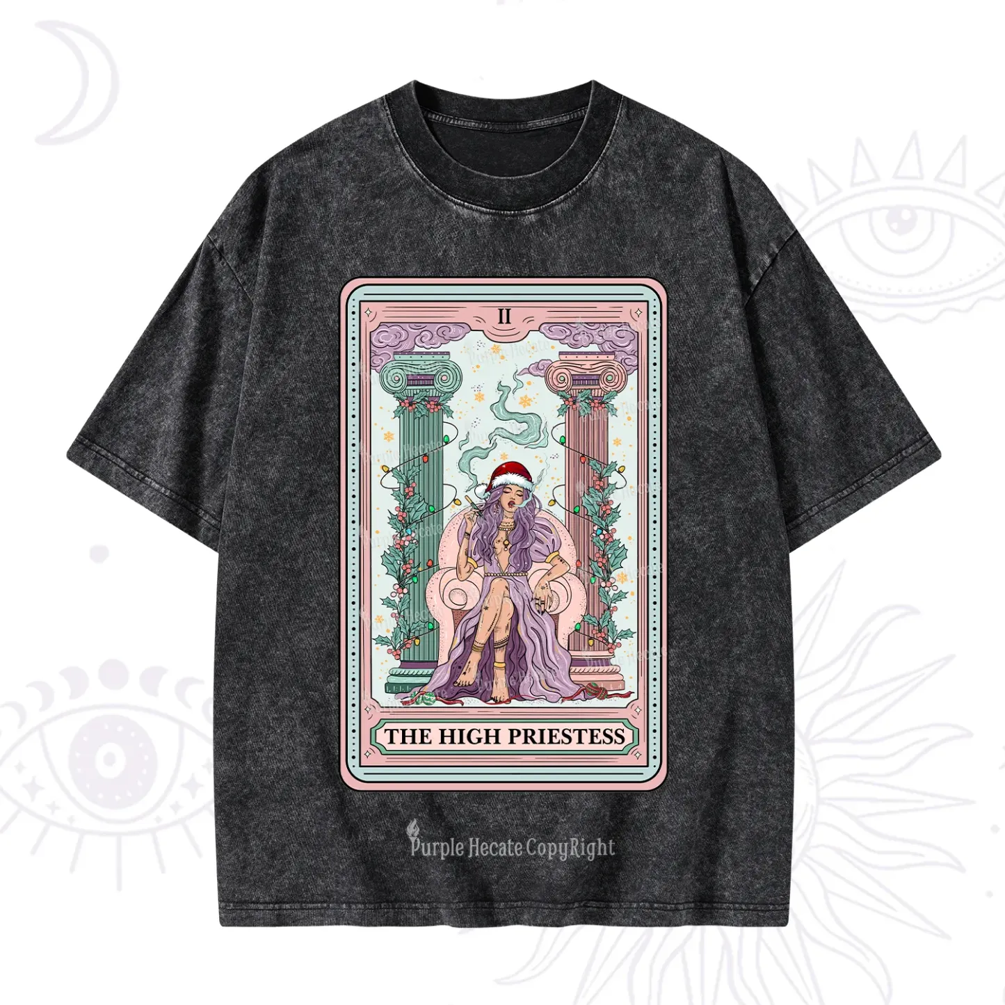 Purplehecate The High Priestess Tarot Card Christmas Washed T-Shirt
