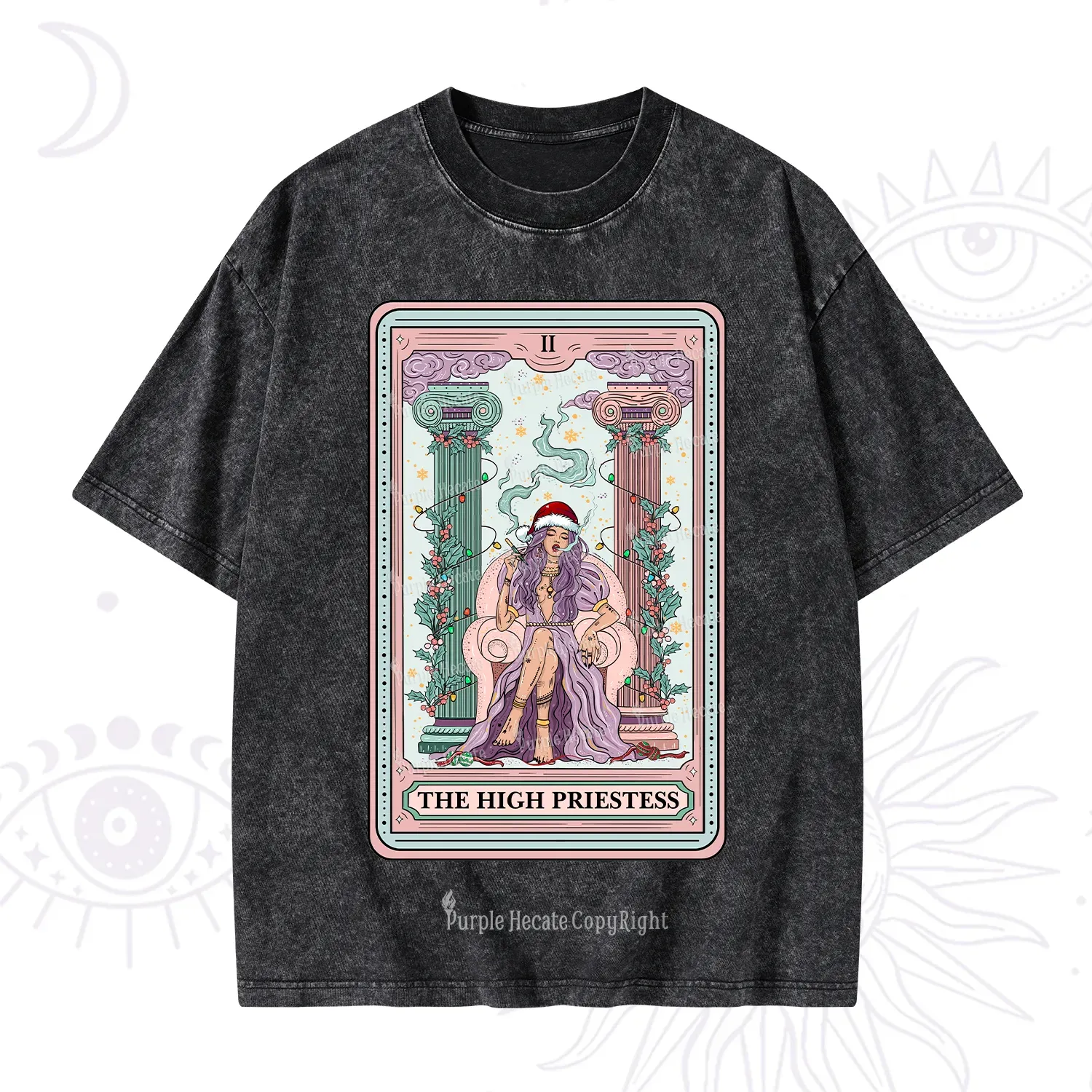 Purplehecate The High Priestess Tarot Card Christmas Washed T-Shirt