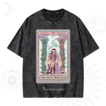 Purplehecate The High Priestess Tarot Card Christmas Washed T-Shirt