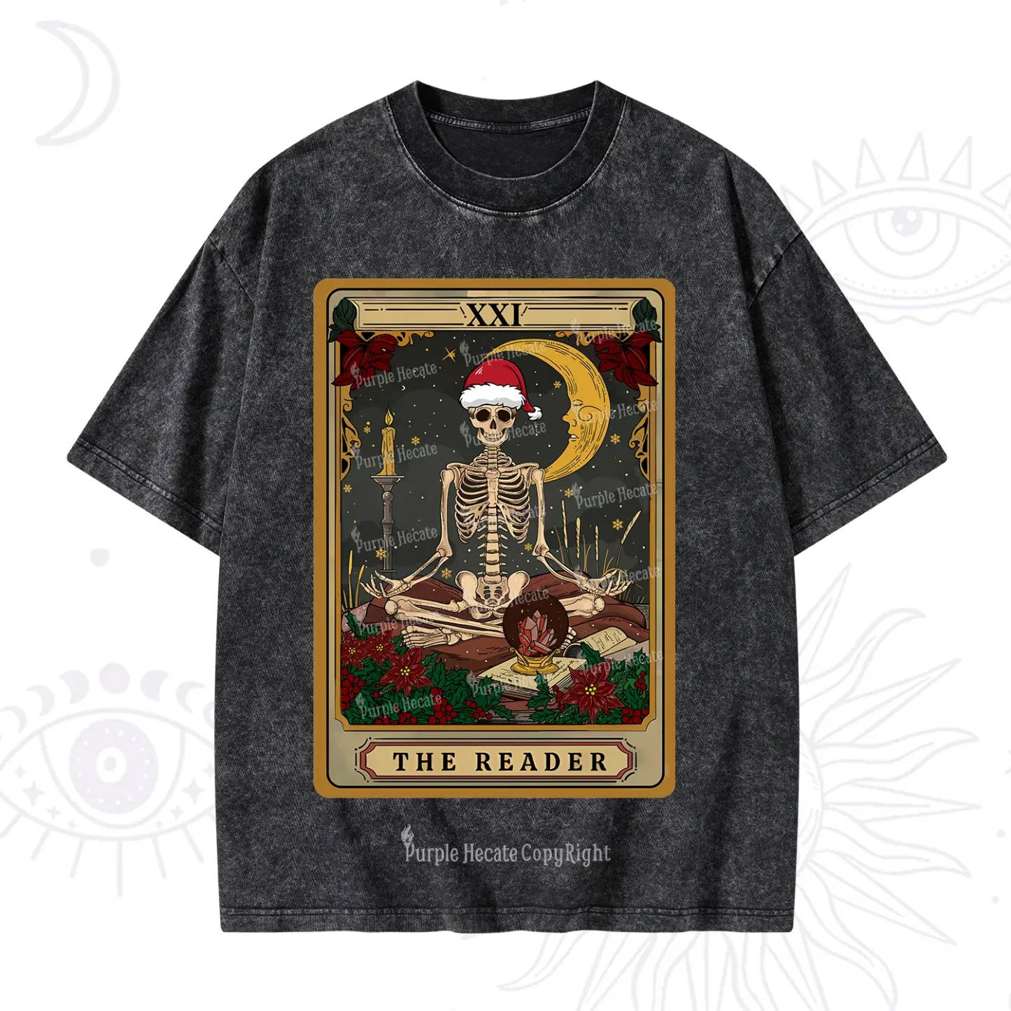 Purplehecate The Reader Tarot Christmas Washed T-Shirt