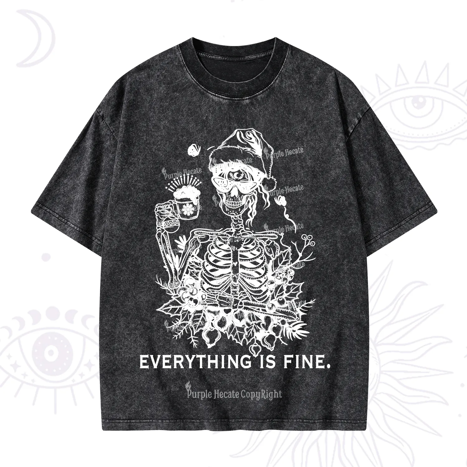 Purplehecate Everything Is Fine Christmas Washed T-Shirt