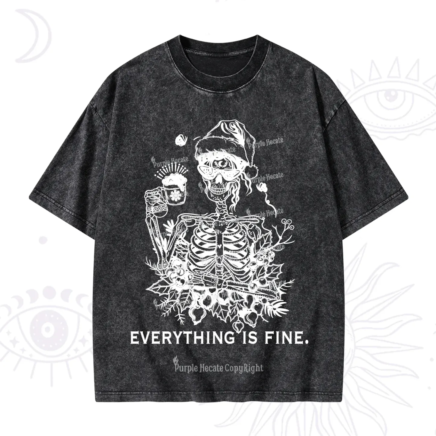 Purplehecate Everything Is Fine Christmas Washed T-Shirt