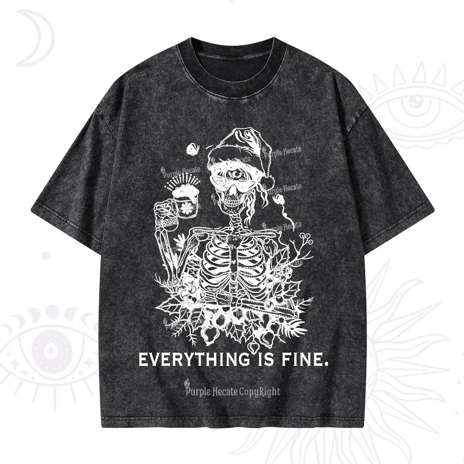 Purplehecate Everything Is Fine Christmas Washed T-Shirt