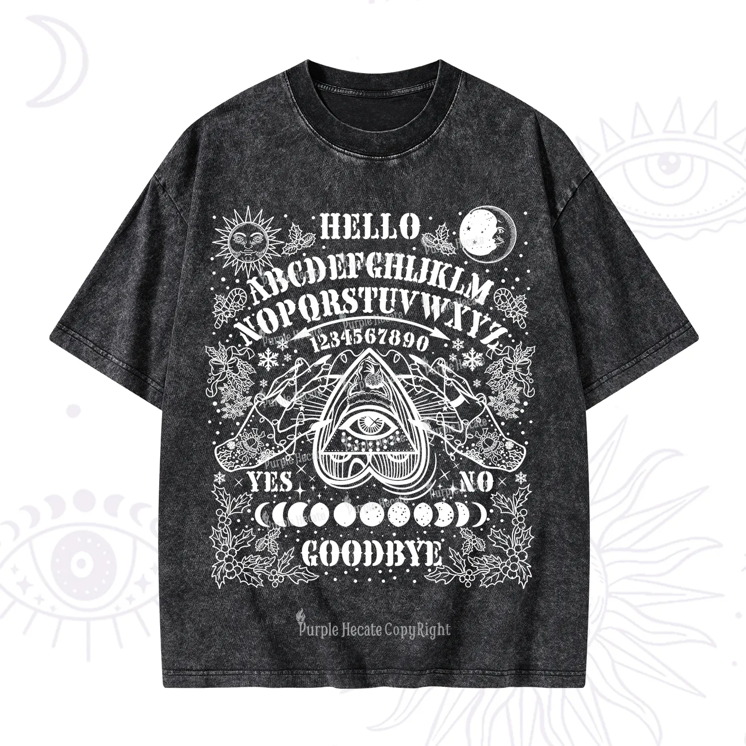 Purplehecate Hello Goodbye Witch Ouija Board Christmas Washed T-Shirt