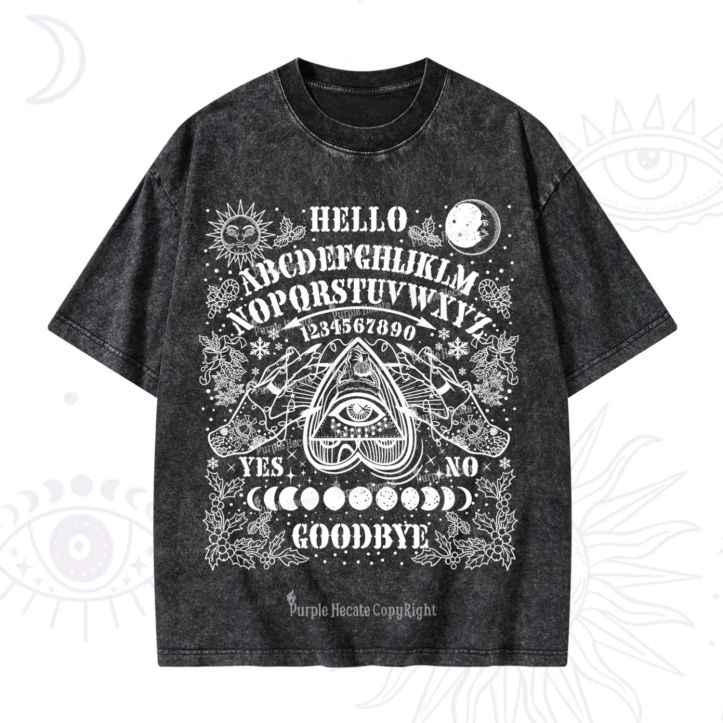 Purplehecate Hello Goodbye Witch Ouija Board Christmas Washed T-Shirt