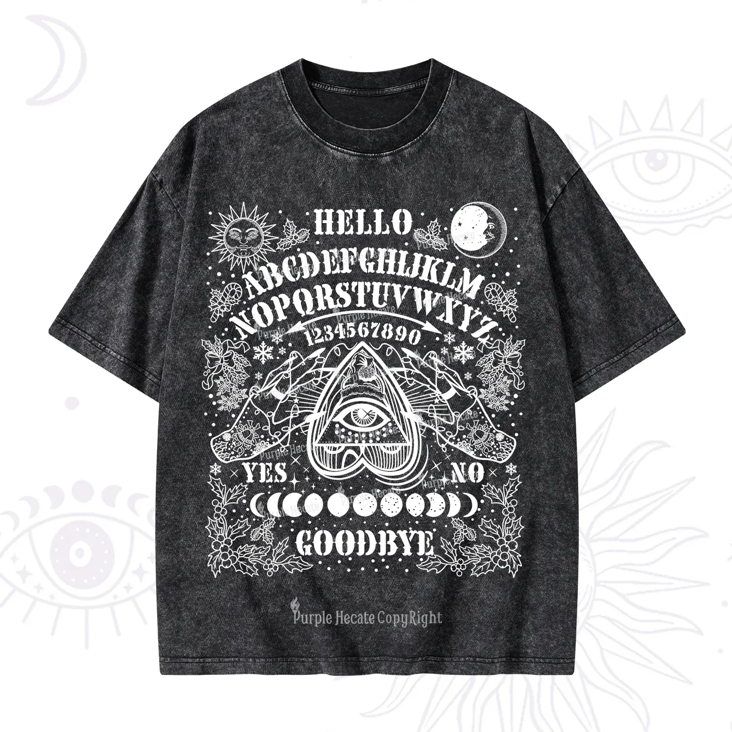 Purplehecate Hello Goodbye Witch Ouija Board Christmas Washed T-Shirt