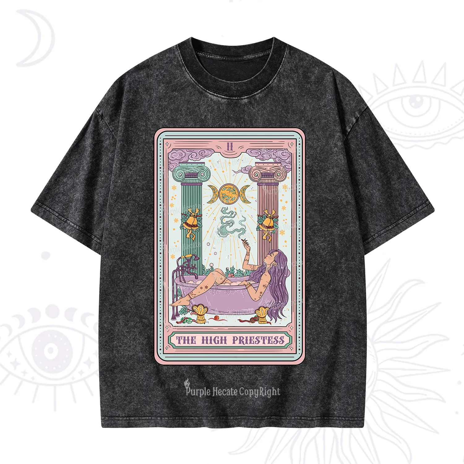 Purplehecate The High Priestess Tarot Christmas Washed T-Shirt